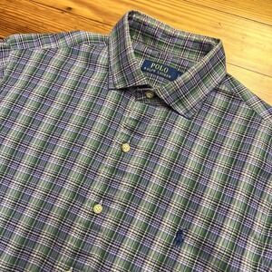 Polo Ralph Lauren Mens L Purple Green Plaid Button Down Long Sleeve Shirt Pony